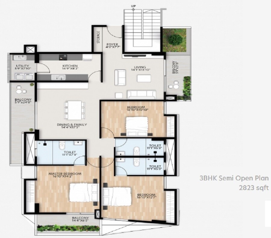 Floor plan of 4 BHK 2823 Sq. Ft. Apartment in VDB Olde Town By LW, Bangalore