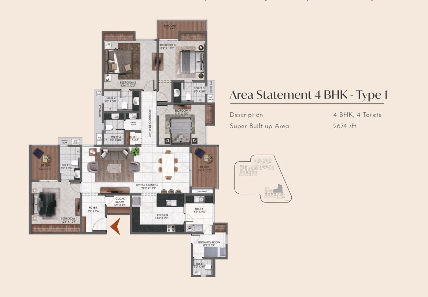 4 BHK 2674 Sq. Ft. Apartment