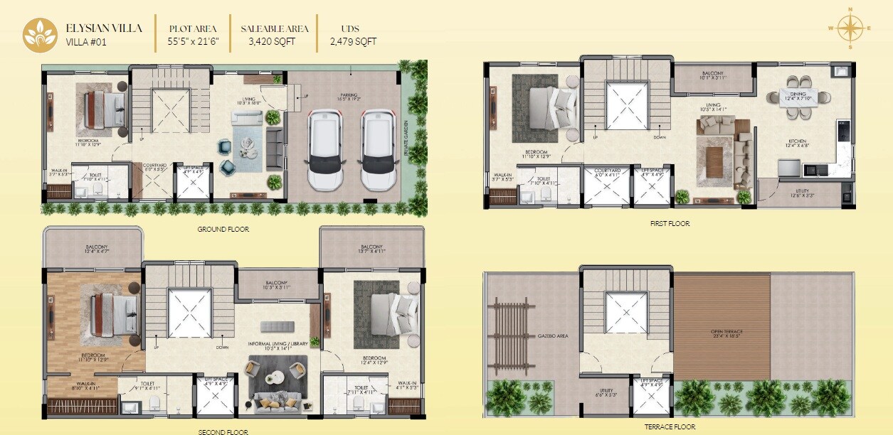 Floor plan of 4 BHK 3420 Sq. Ft. Villa in Venkateswara Whispers Of Bliss, Bangalore