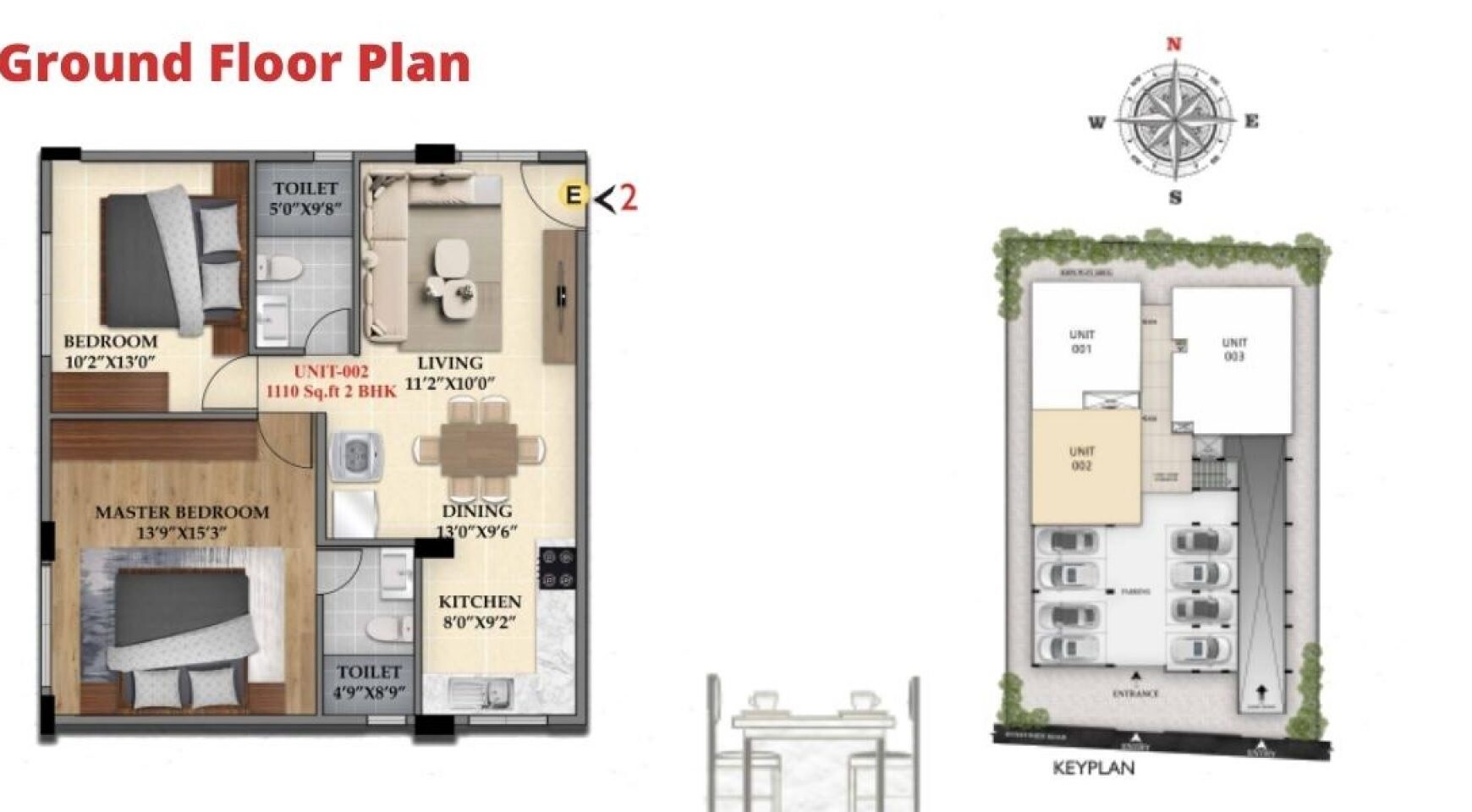 Floor plan of 2 BHK 1110 Sq. Ft. Apartment in Vijaya Luxo, Bangalore