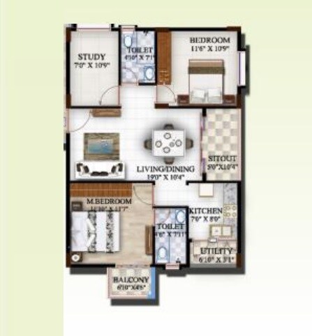 2 BHK 1185 Sq. Ft. Apartment
