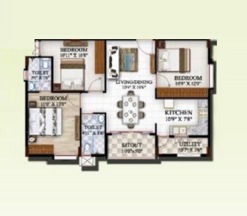 3 BHK 1215 Sq. Ft. Apartment