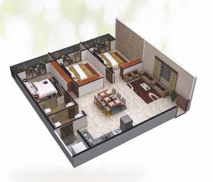 Floor plan of 3 BHK 1498 Sq. Ft. Apartment in Vikyath Elegant, Bangalore