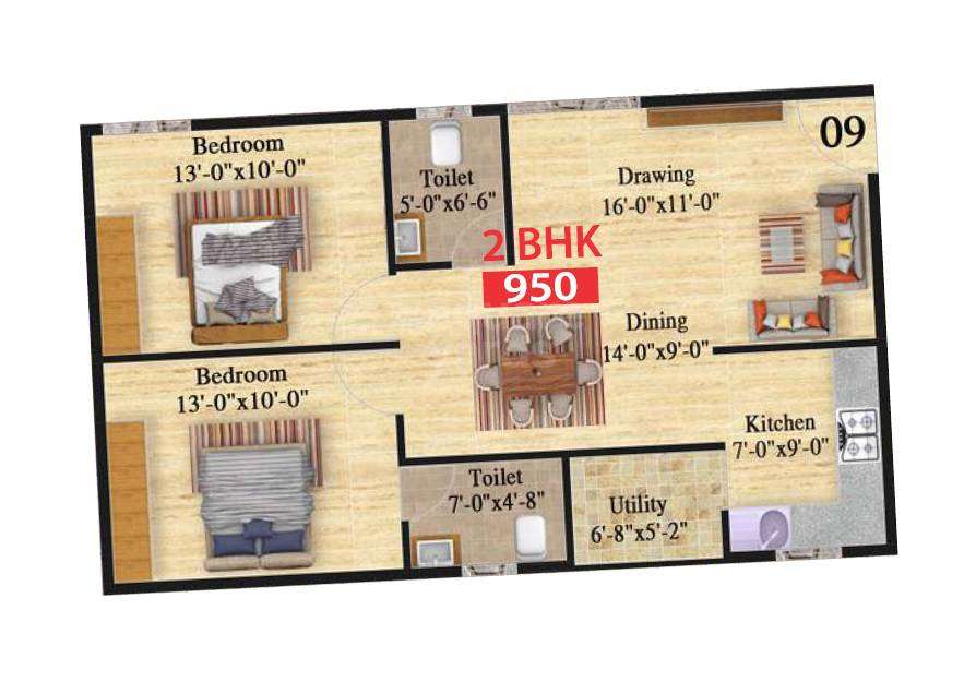 2 BHK 950 Sq. Ft. Apartment in Vilara Legacy