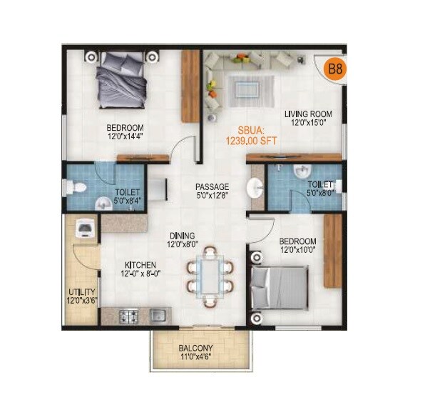 2 BHK 1239 Sq. Ft. Apartment