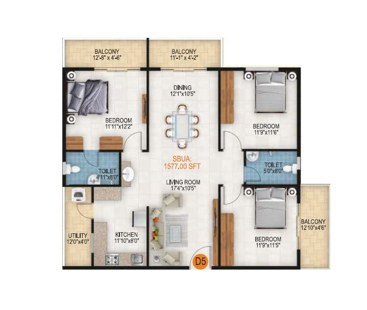 3 BHK 1577 Sq. Ft. Apartment