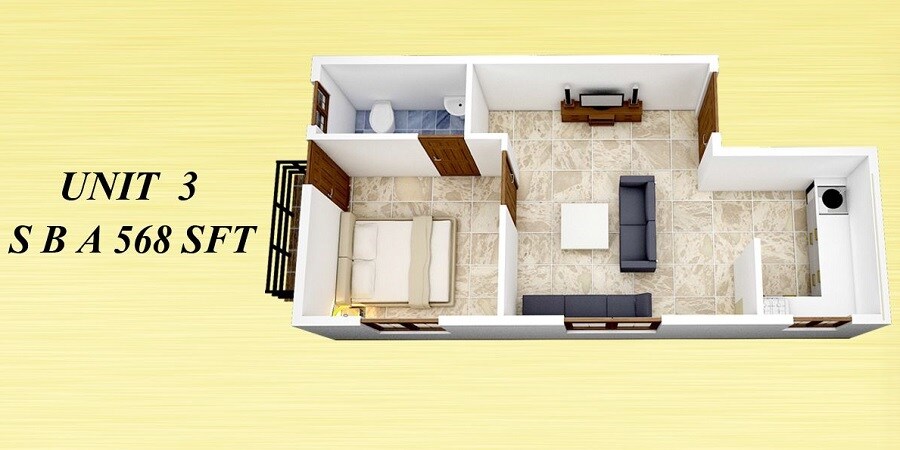 Floor plan of 1 BHK 568 Sq. Ft. Apartment in Vista Innovation, Bangalore