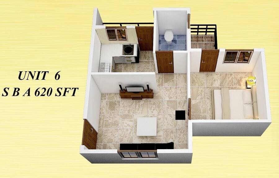 Floor plan of 1 BHK 620 Sq. Ft. Apartment in Vista Innovation, Bangalore