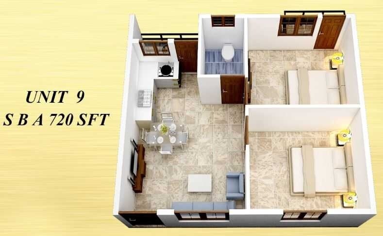 Floor plan of 2 BHK 720 Sq. Ft. Apartment in Vista Innovation, Bangalore