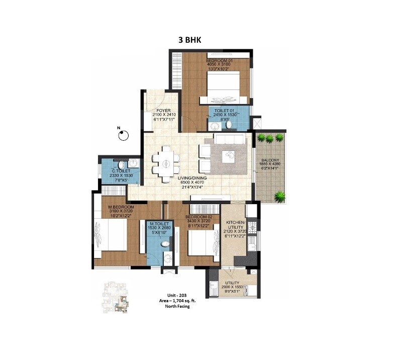 3 BHK 1704 Sq. Ft. Apartment