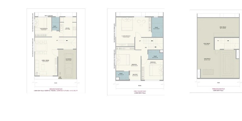 Floor plan of 4 BHK 1958 Sq. Ft. Row House in Vivansaa Amaryllies Boulevard, Bangalore