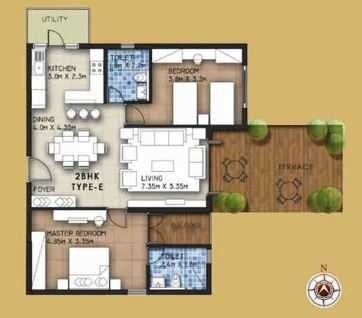 Floor plan of 2 BHK 1367 Sq. Ft. Apartment in VKC Chourasia Heritage, Bangalore
