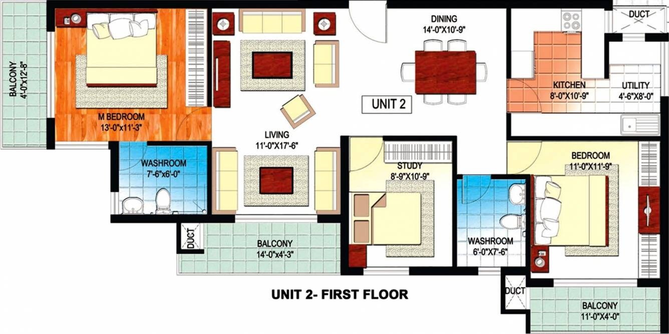 Floor plan of 3 BHK 1561 Sq. Ft. Apartment in VKC Chourasia Sapphire, Bangalore