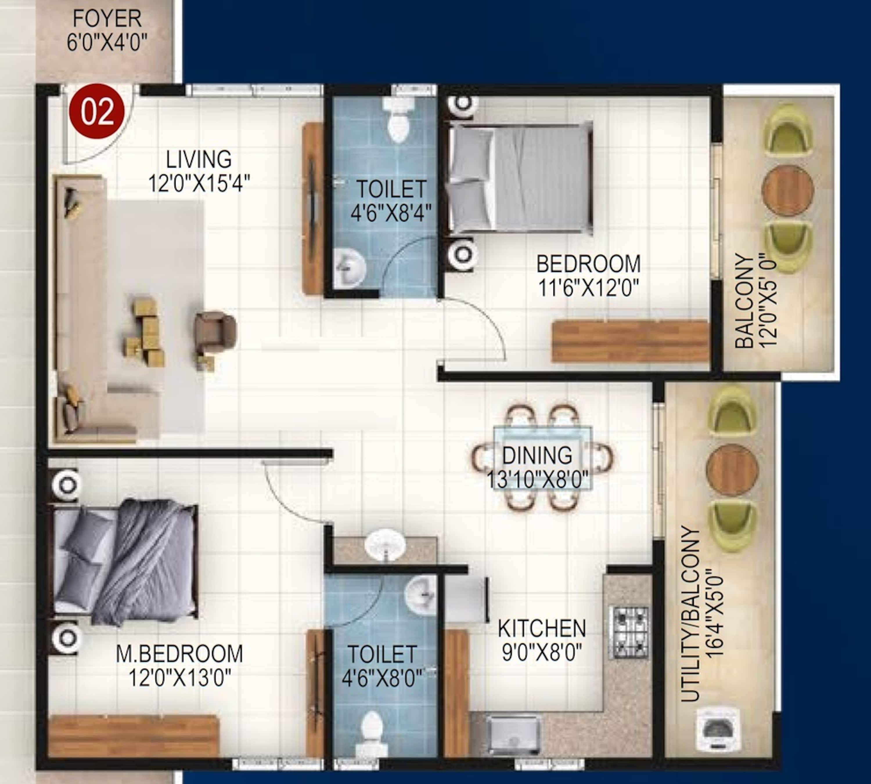 2 BHK 1171 Sq. Ft. Apartment in VKK Grand