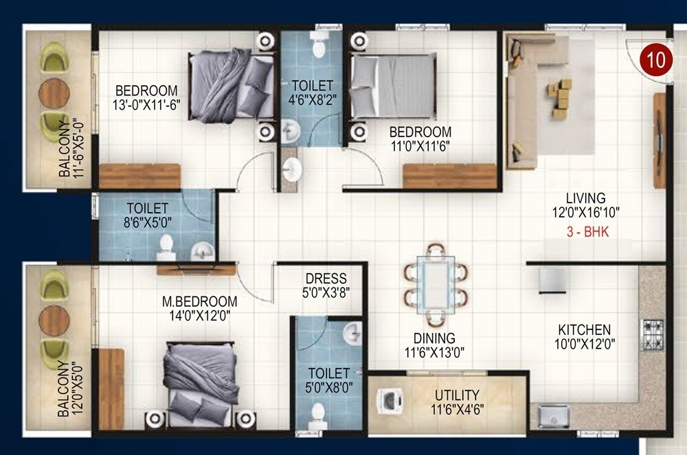3 BHK 1764 Sq. Ft. Apartment