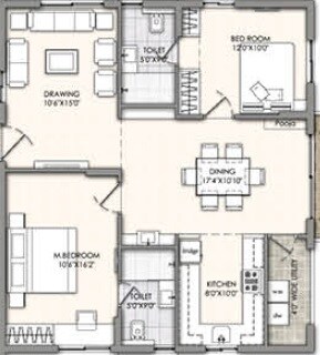 Floor plan of 2 BHK 1056 Sq. Ft. Apartment in Vmaks Heights, Bangalore