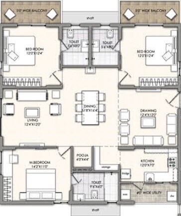 Floor plan of 3 BHK 1868 Sq. Ft. Apartment in Vmaks Heights, Bangalore