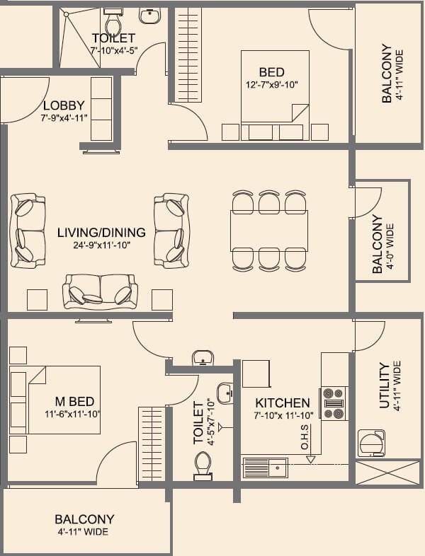 Floor plan of 2 BHK 1375 Sq. Ft. Apartment in Vmaks Laurel, Bangalore