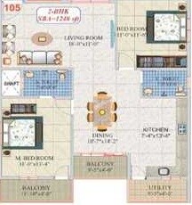 Floor plan of 2 BHK 1240 Sq. Ft. Apartment in VMR Srinivasam, Bangalore