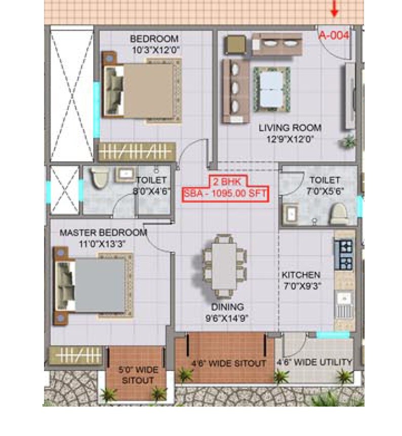 2 BHK 1095 Sq. Ft. Apartment