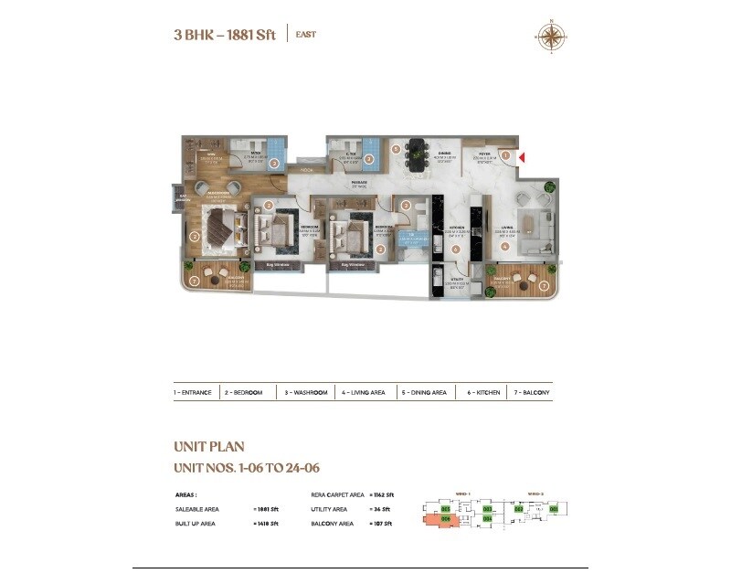 Floor plan of 3 BHK 1881 Sq. Ft. Apartment in VRise The Loft, Bangalore