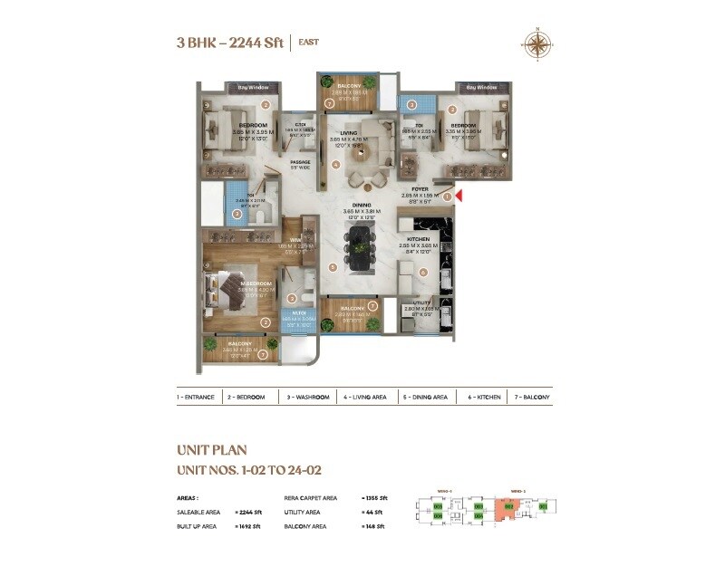 Floor plan of 3 BHK 2244 Sq. Ft. Apartment in VRise The Loft, Bangalore