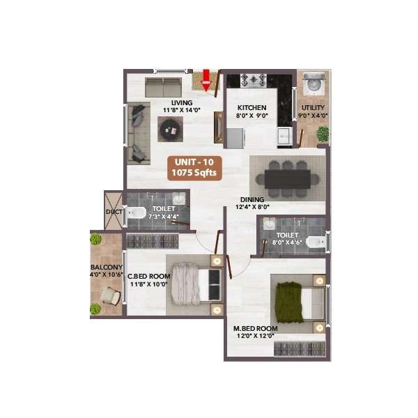 2 BHK 1075 Sq. Ft. Apartment in VRL Happy Homes