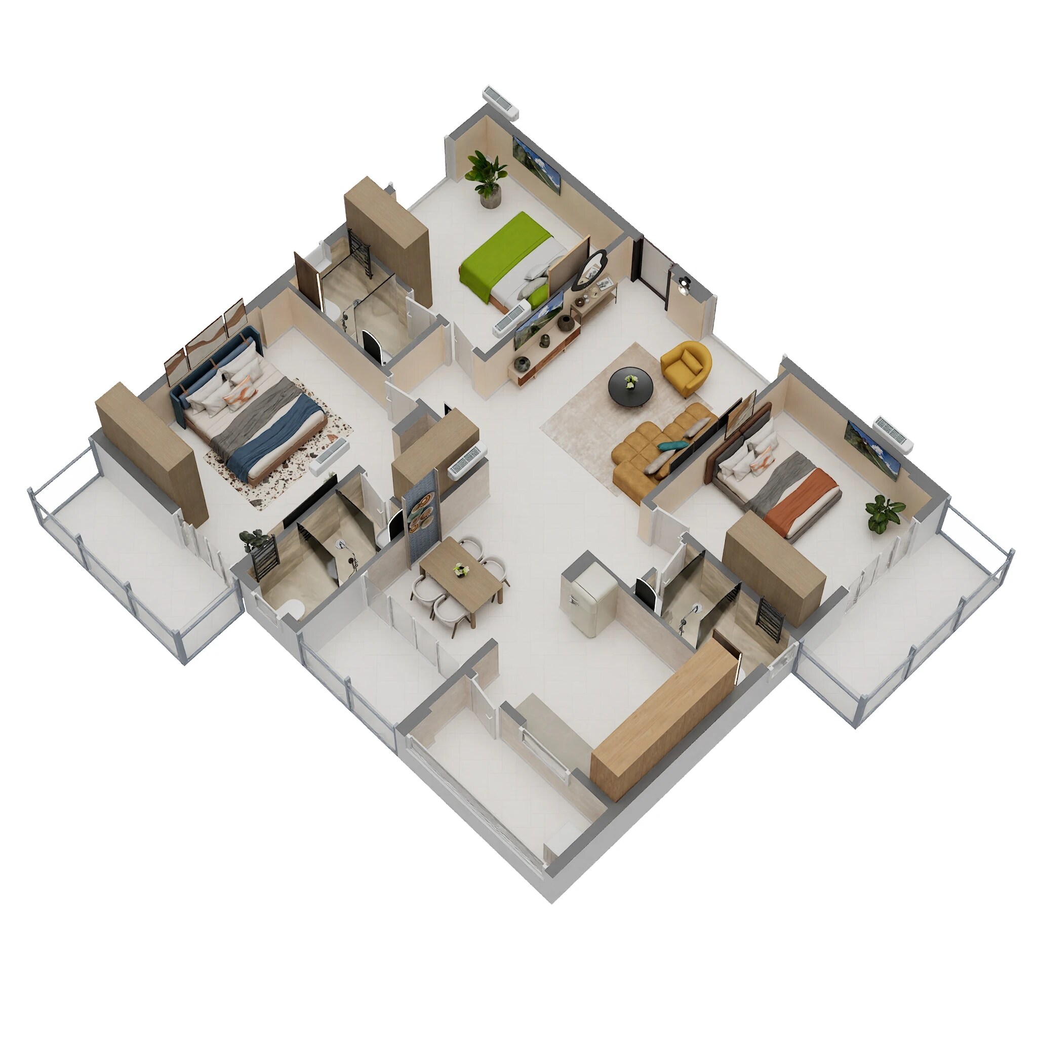 Floor plan of 3 BHK 1765 Sq. Ft. Apartment in VRL Royal Homes, Bangalore