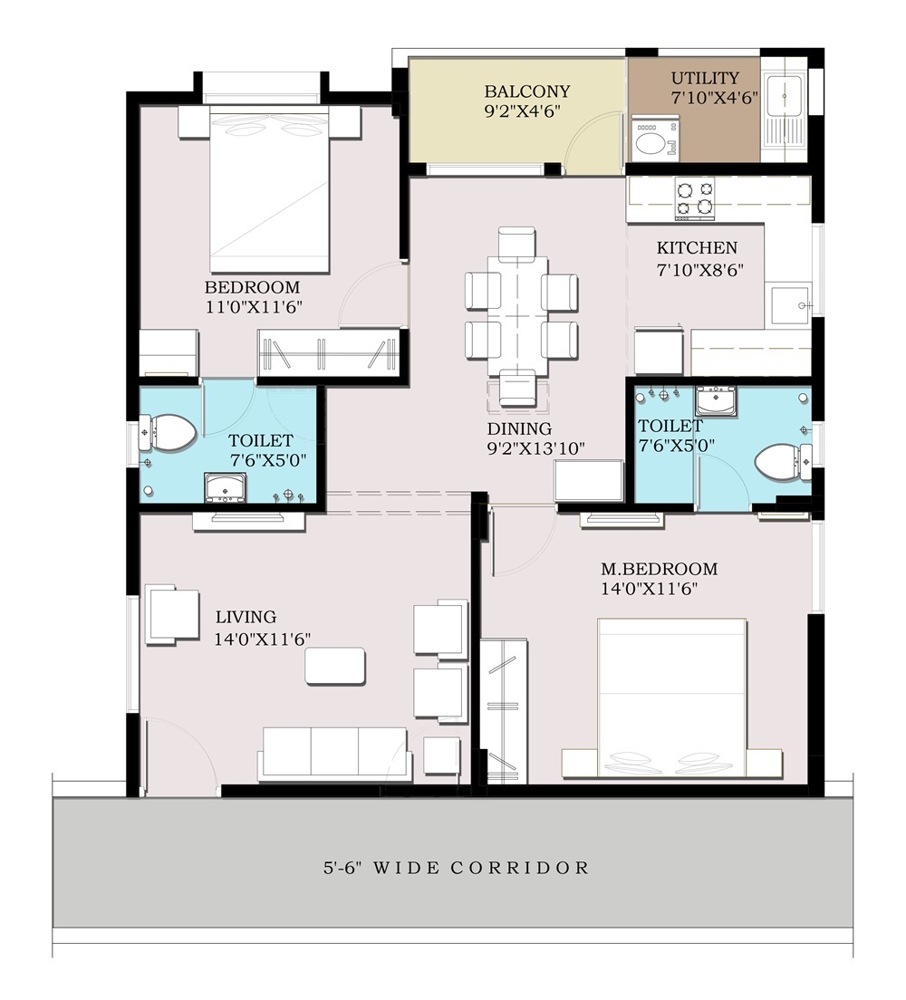 2 BHK 1135 Sq. Ft. Apartment in VRR Green Crest