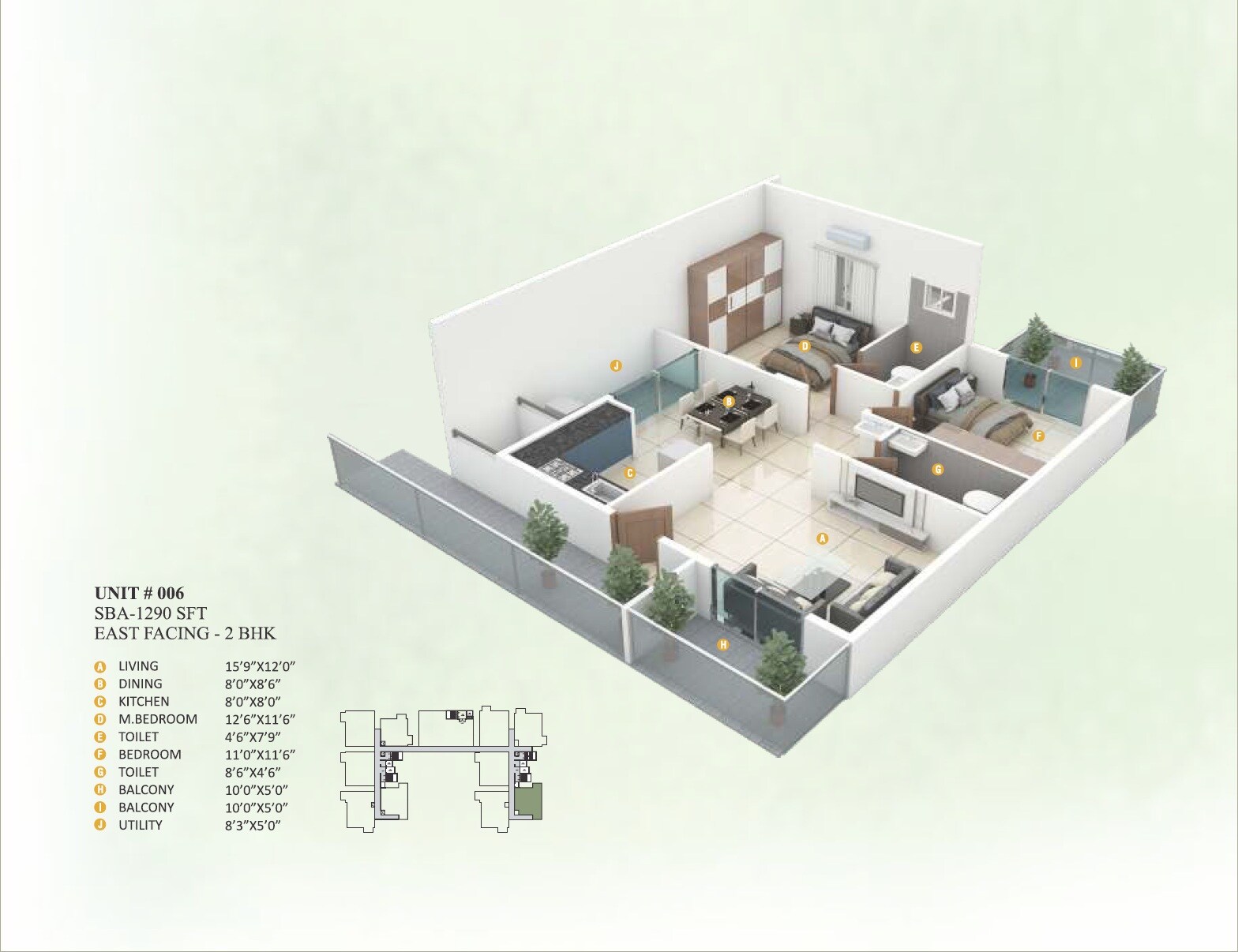 Floor plan of 2 BHK 1290 Sq. Ft. Apartment in Vrushabadri Spring Park, Bangalore