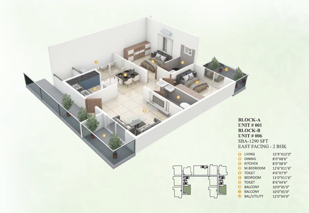 2 BHK 1290 Sq. Ft. Apartment