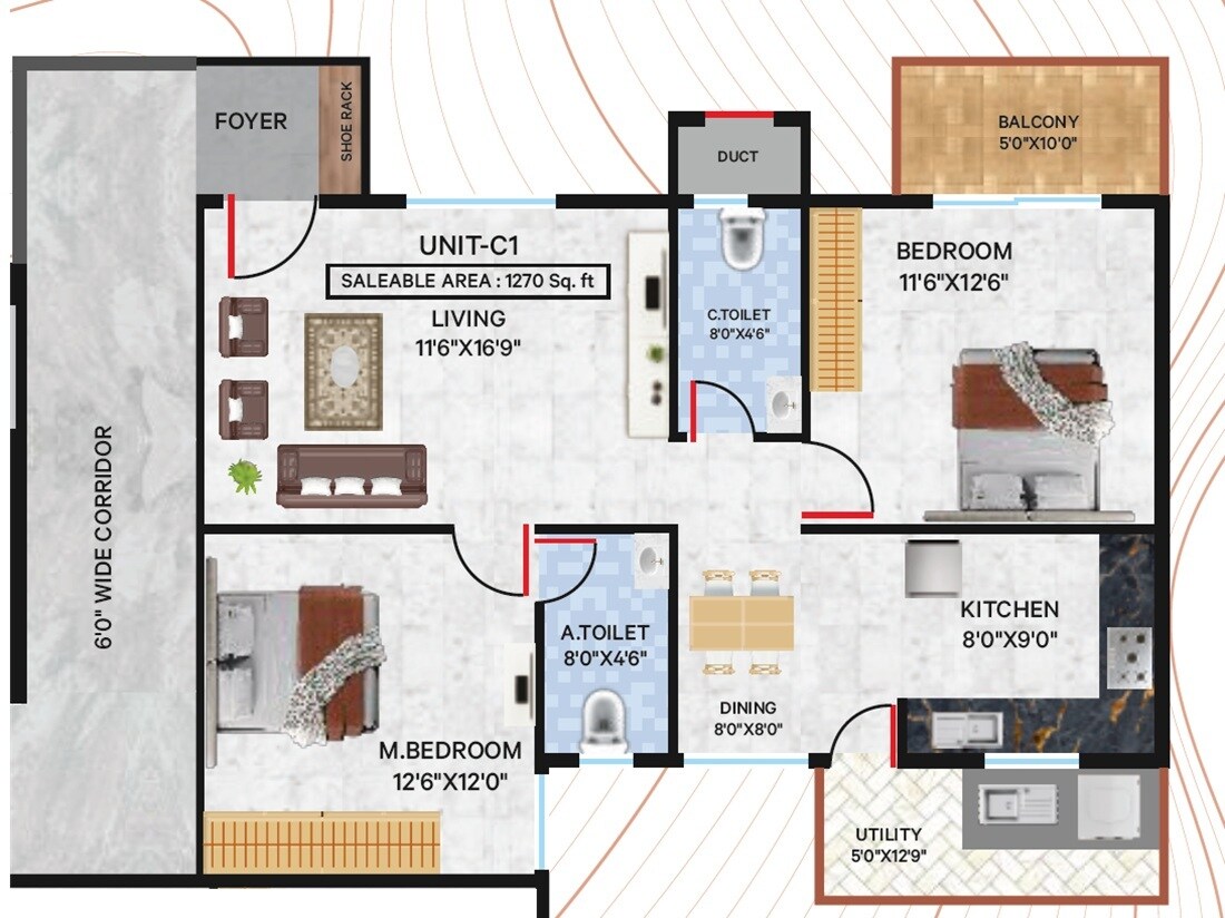 2 BHK 1270 Sq. Ft. Apartment