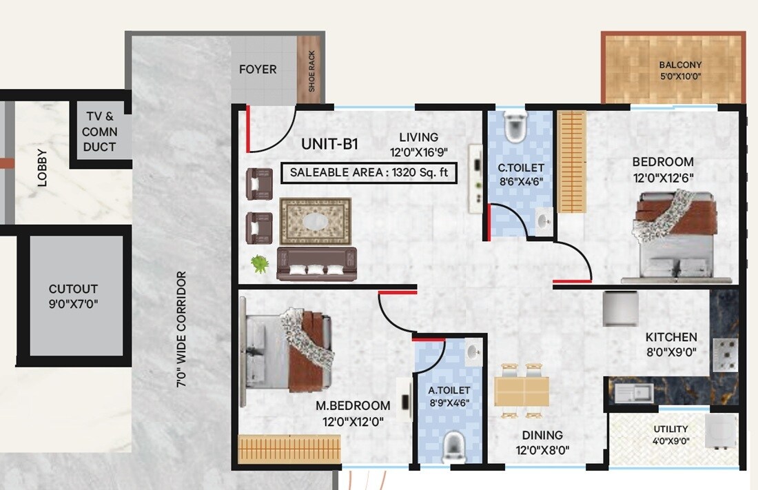 2 BHK 1320 Sq. Ft. Apartment