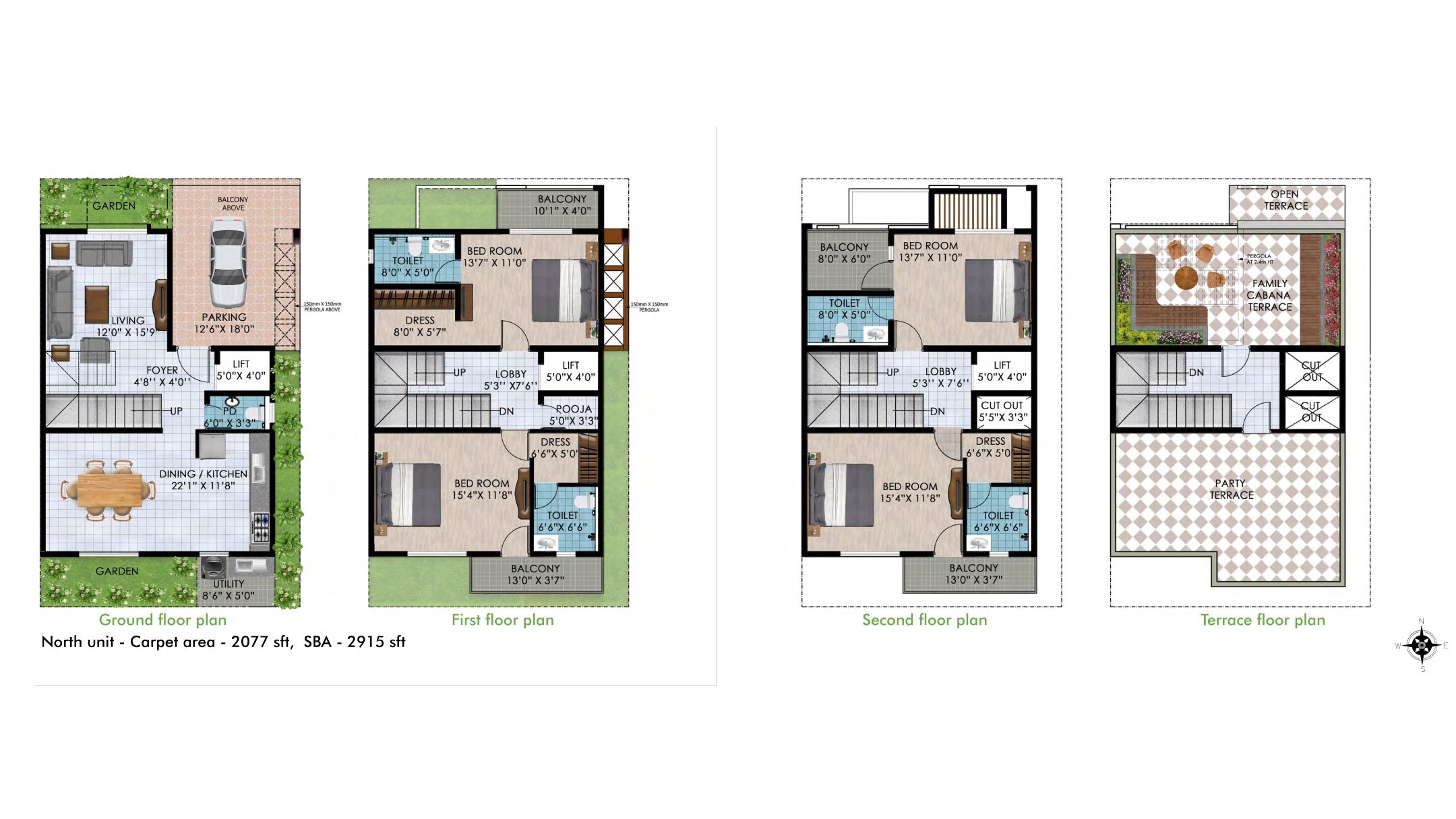 Floor plan of 4 BHK 2915 Sq. Ft. Villa in VSPR Bhuvana Boulevard, Bangalore
