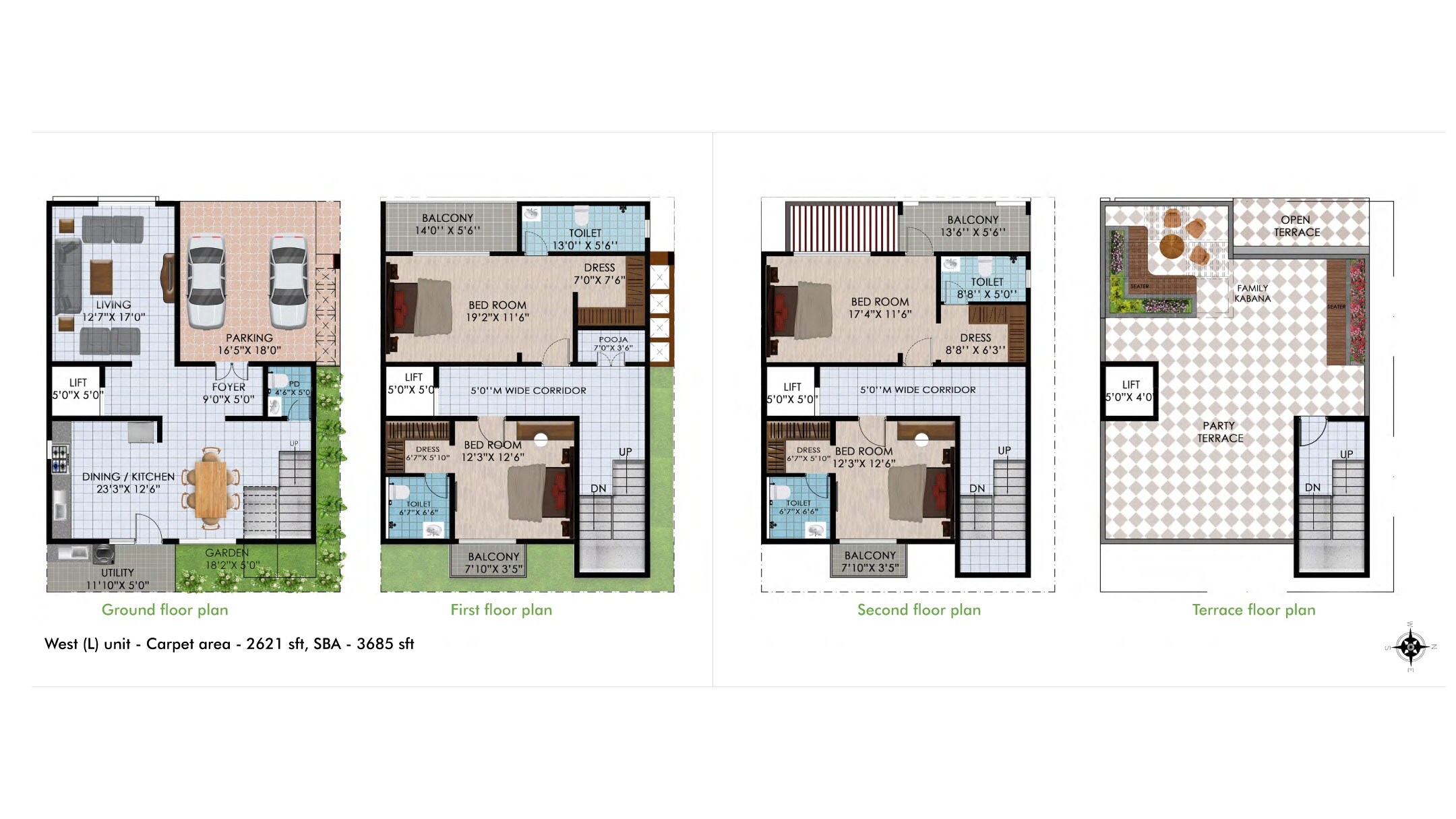 Floor plan of 4 BHK 3685 Sq. Ft. Villa in VSPR Bhuvana Boulevard, Bangalore