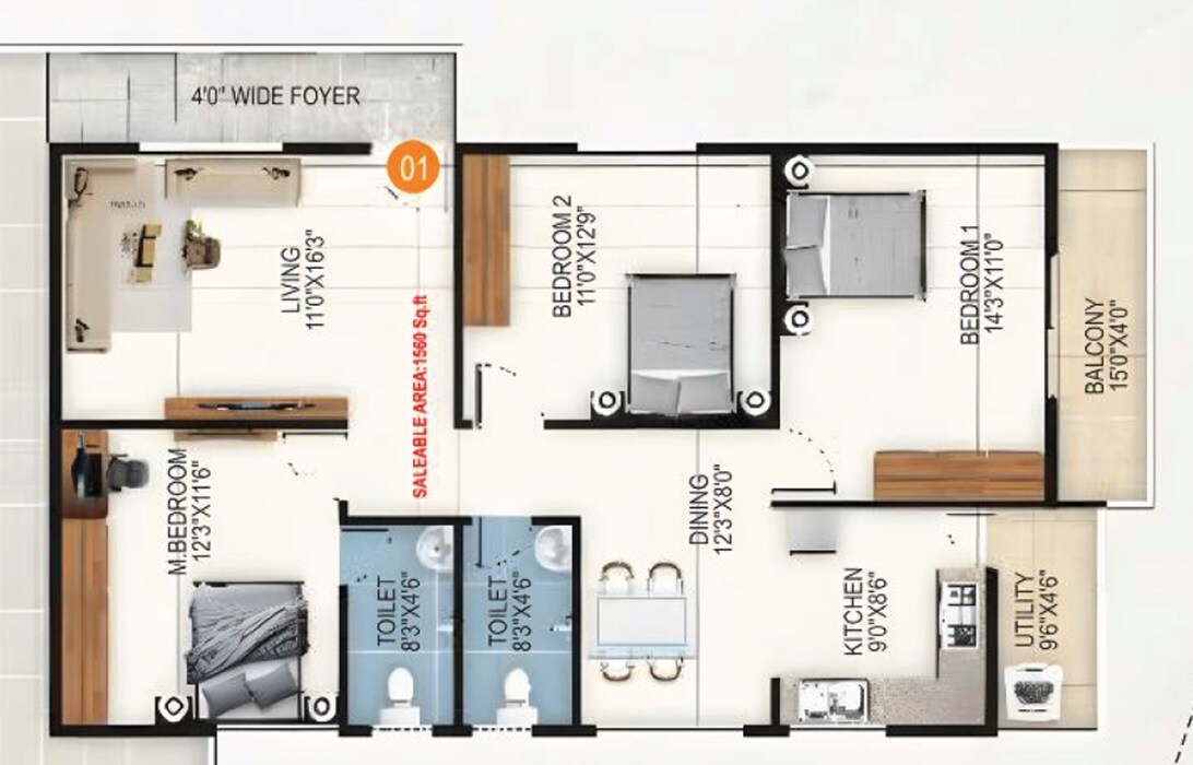 3 BHK 1560 Sq. Ft. Apartment