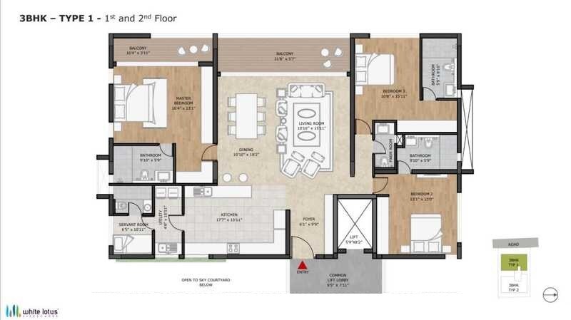 Floor plan of 3 BHK 2843 Sq. Ft. Apartment in White Lotus Anora, Bangalore