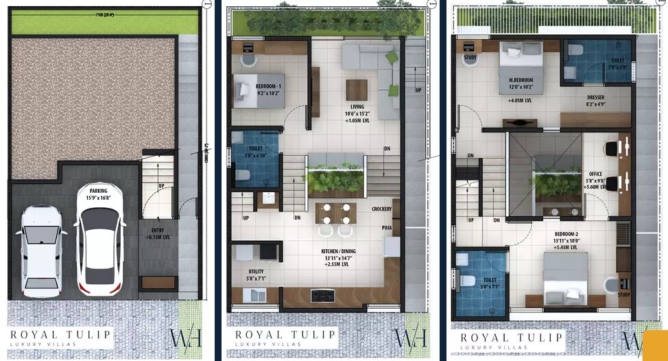 Floor plan of 3 BHK 1900 Sq. Ft. Villa in Whitehill Royal Tulip, Bangalore