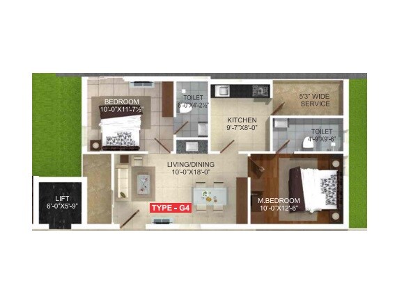 Floor plan of 2 BHK 1200 Sq. Ft. Apartment in Whitestone Milano, Bangalore
