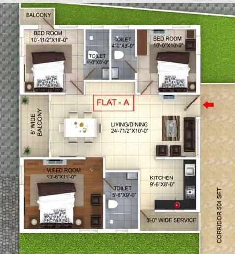 3 BHK 1560 Sq. Ft. Apartment