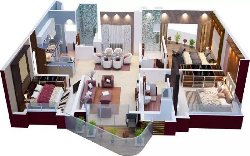 Floor plan of 3 BHK 1686 Sq. Ft. Apartment in Windsor Amulyam, Bangalore