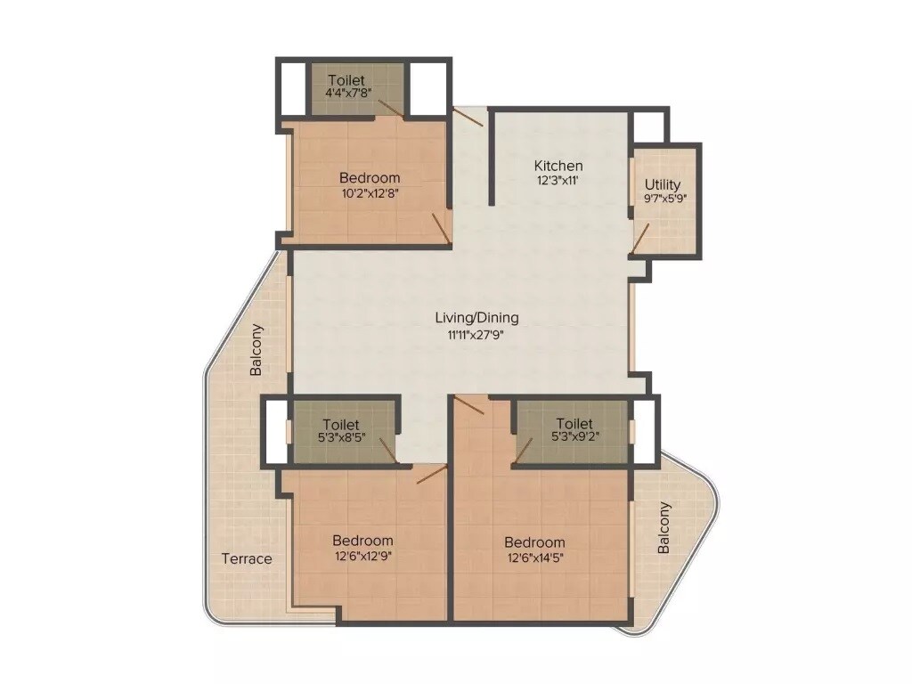 Floor plan of 3 BHK 1731 Sq. Ft. Apartment in Windsor Amulyam, Bangalore