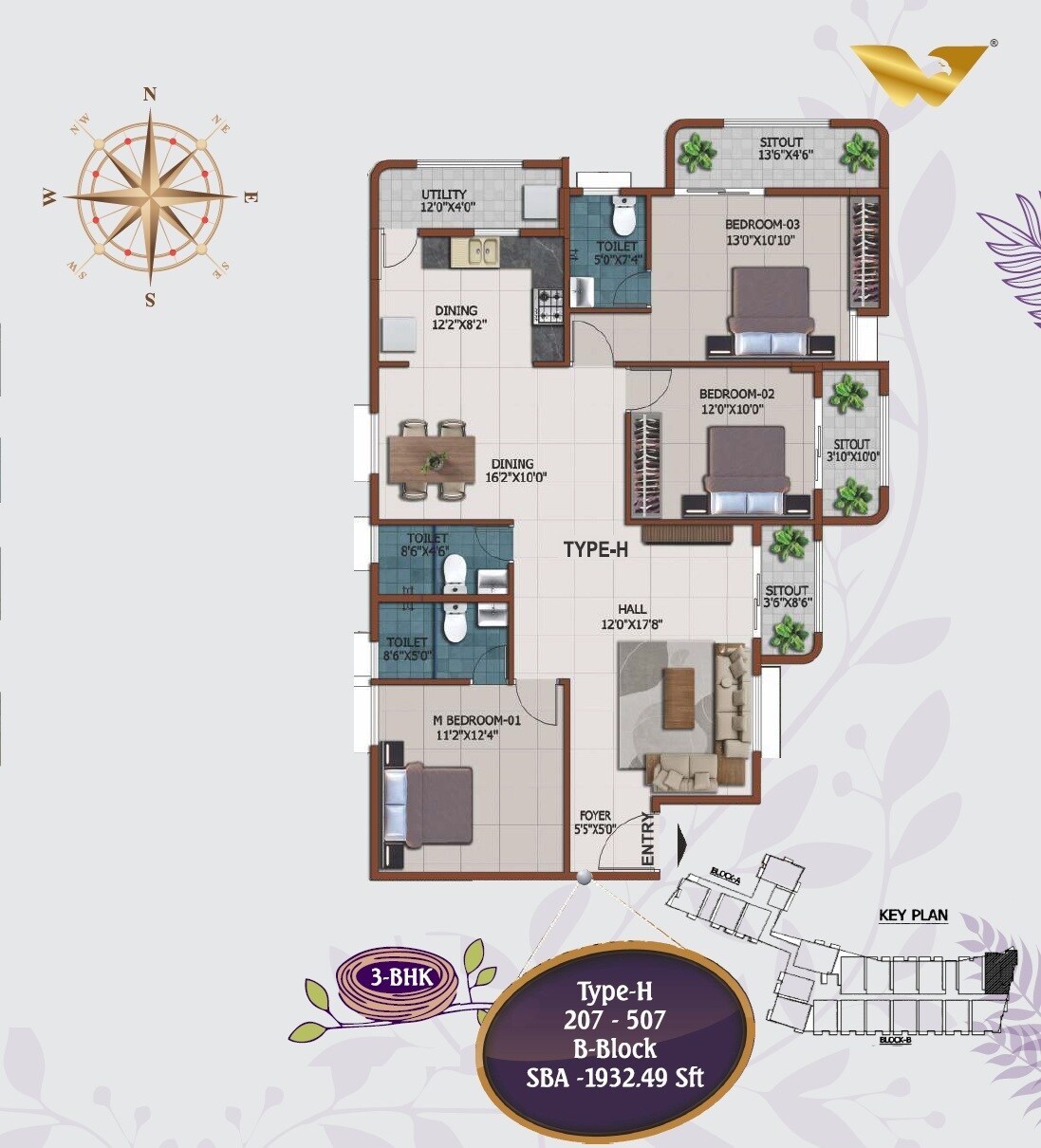 3 BHK 1932 Sq. Ft. Apartment