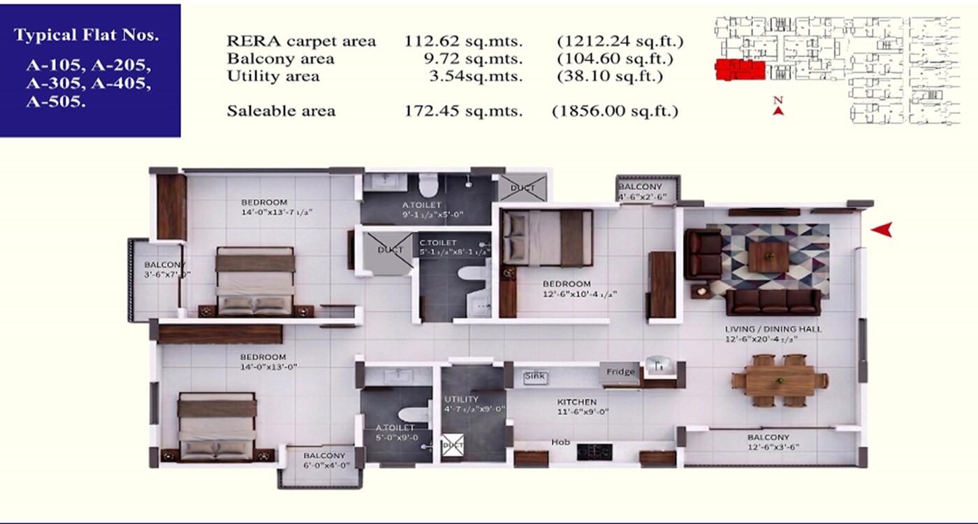 3 BHK 1856 Sq. Ft. Apartment