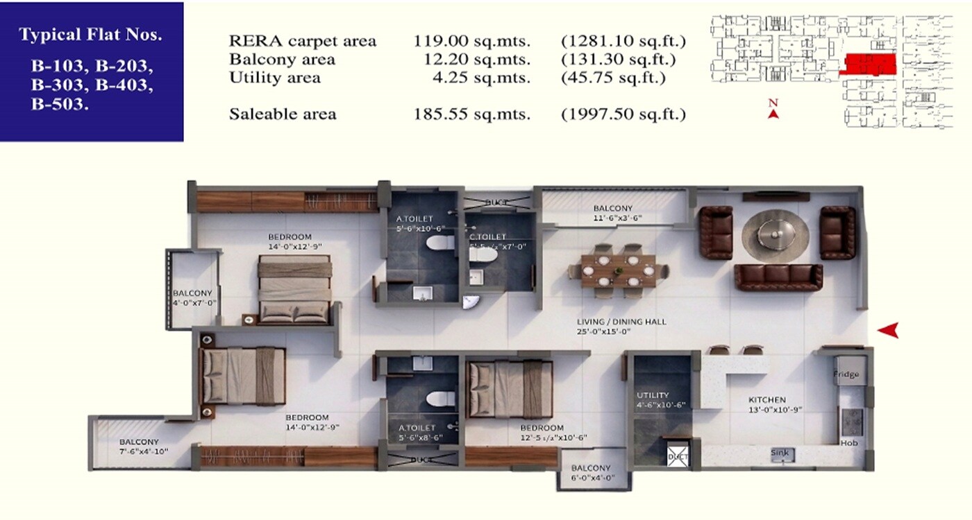 3 BHK 1997 Sq. Ft. Apartment