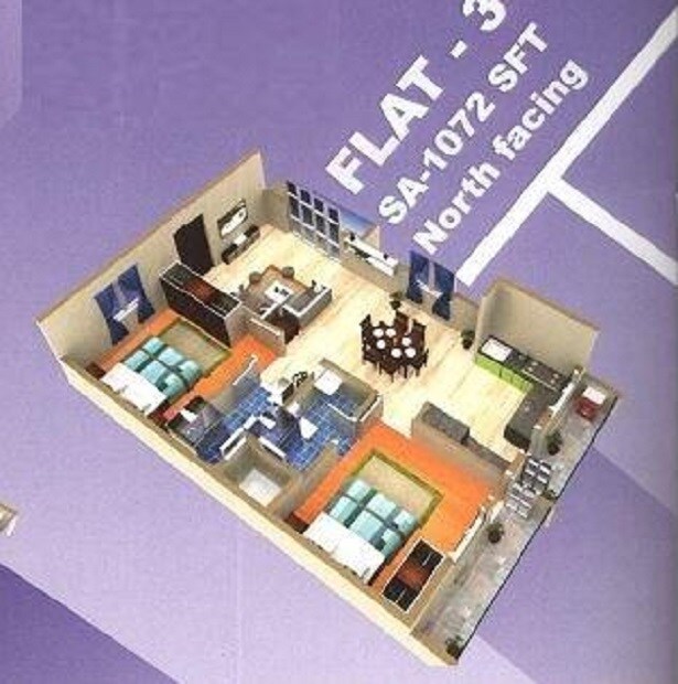 Floor plan of 2 BHK 1072 Sq. Ft. Apartment in Yashaswini SLV Royal Tranquil, Bangalore