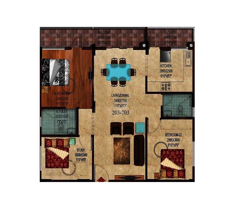 3 BHK 1490 Sq. Ft. Apartment