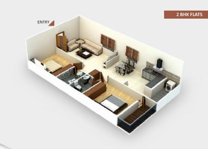 Floor plan of 2 BHK 1084 Sq. Ft. Apartment in YD Exotica, Bangalore