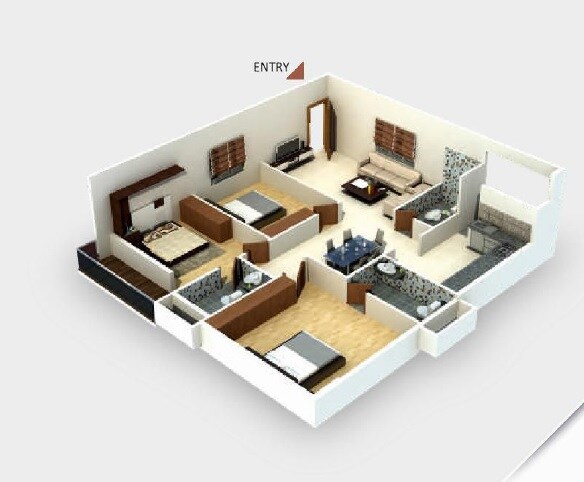 Floor plan of 3 BHK 1530 Sq. Ft. Apartment in YD Exotica, Bangalore