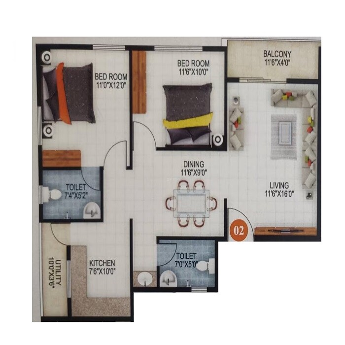 2 BHK 1082 Sq. Ft. Apartment
